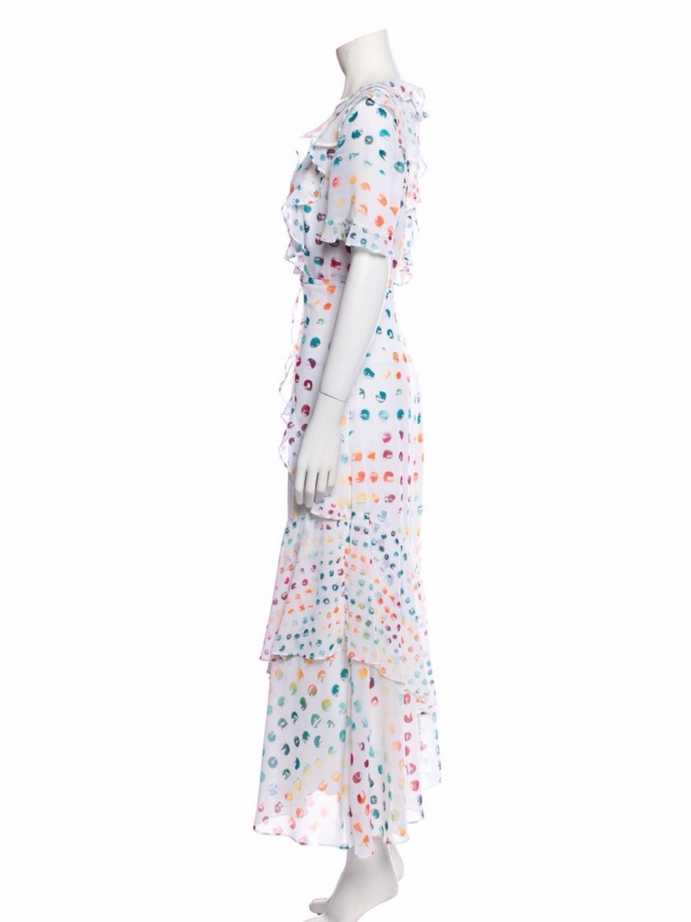 Monique Lhuillier Multi-Color Dot Ruffle Midi Dress // size 8 - Picture 2 of 3